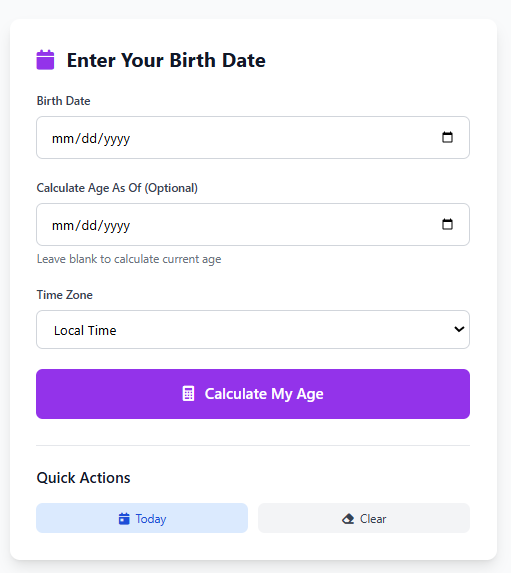 Screenshot of our precise age calculator showing detailed results in years, months, days
