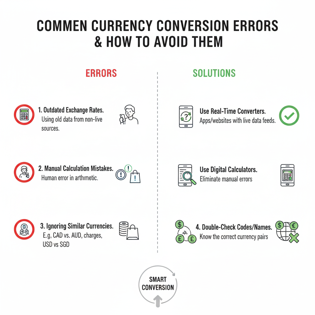 Visual representation of common currency conversion errors and how to avoid them