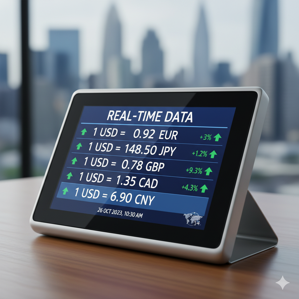 Exchange Rate Calculator showing multiple currency conversions with real-time data